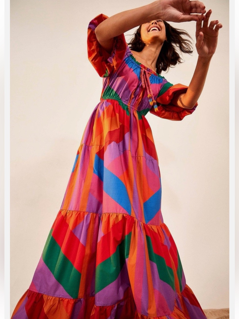 FARM Rio Off-Shoulder Amanda Stripes Maxi Dress. Size‎ XS